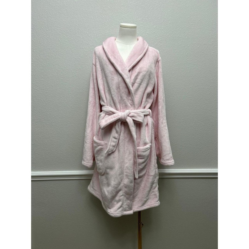 NWT Victoria's Secret Pink Plush Robe Floral VS Logo Embroidered Belted XS/S